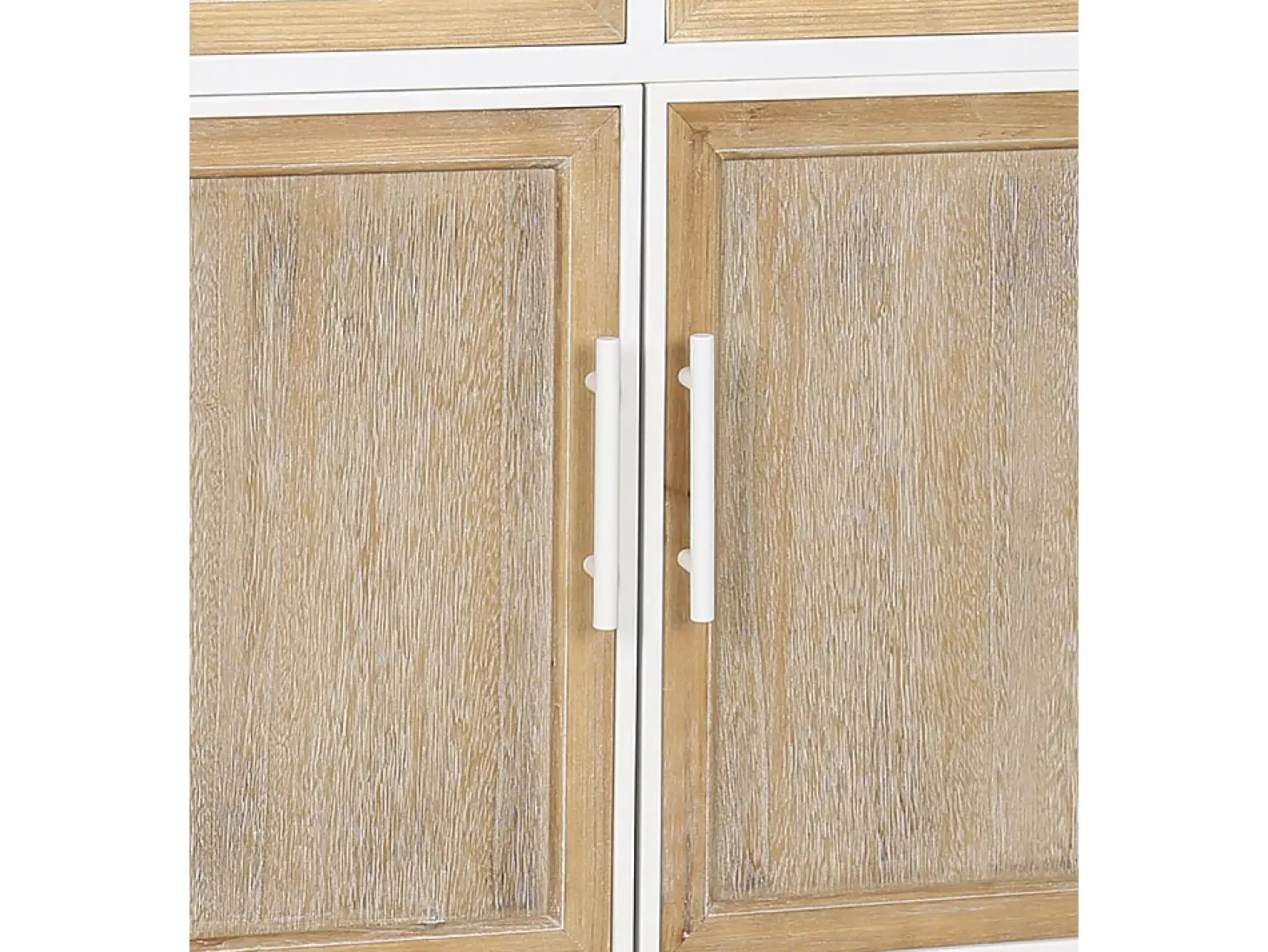 Aparador de 80x77x39 cm con estructura metálica blanca y frentes en madera de abeto Nola