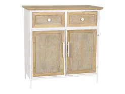 Aparador de 80x77x39 cm con estructura metálica blanca y frentes en madera de abeto Nola