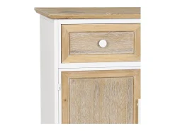 Aparador de 80x77x39 cm con estructura metálica blanca y frentes en madera de abeto Nola