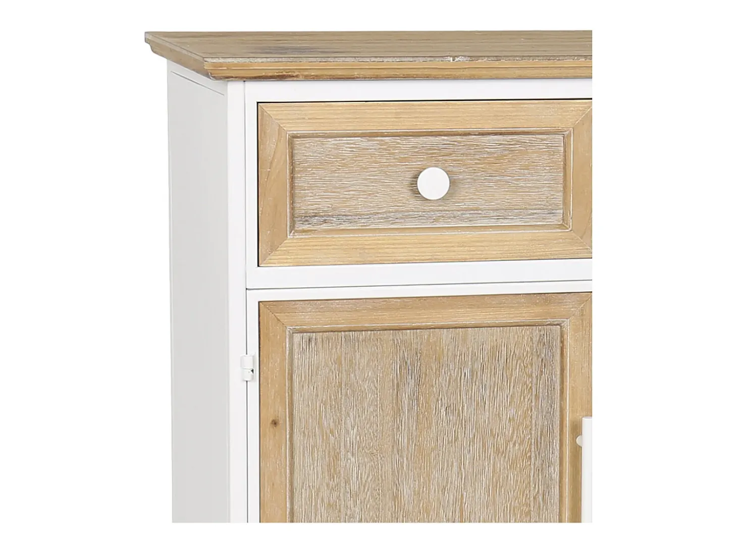 Aparador de 80x77x39 cm con estructura metálica blanca y frentes en madera de abeto Nola