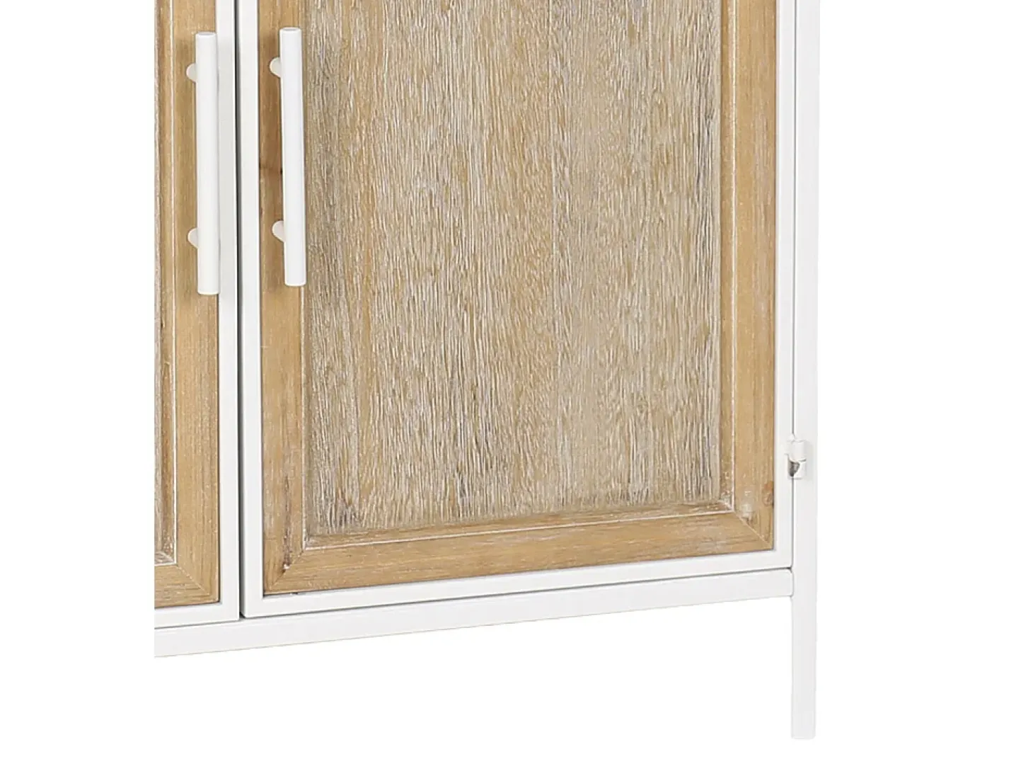 Aparador de 80x77x39 cm con estructura metálica blanca y frentes en madera de abeto Nola