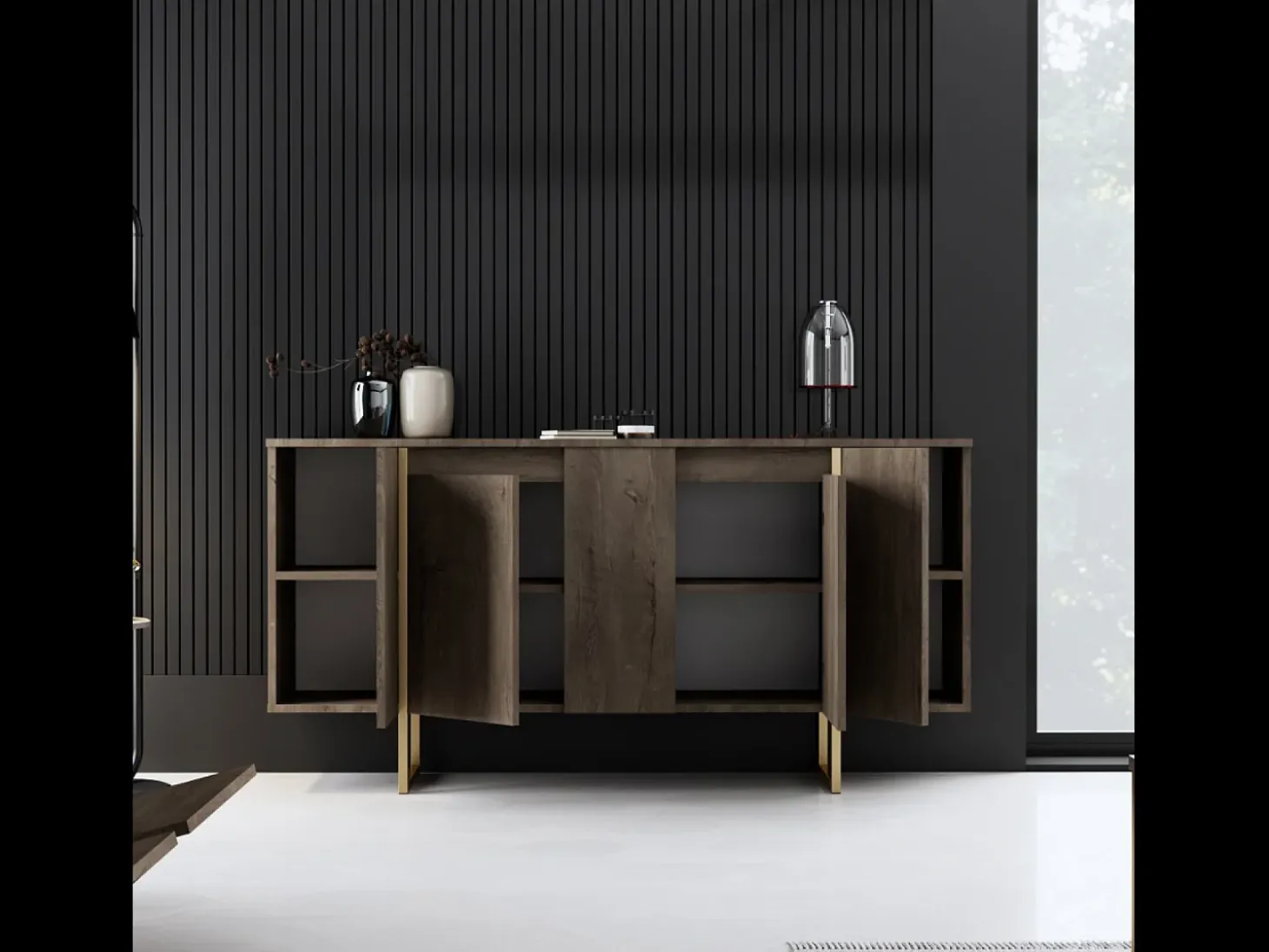 Aparador diseño madera y oro 160 cm - 4 puertas LUXOR