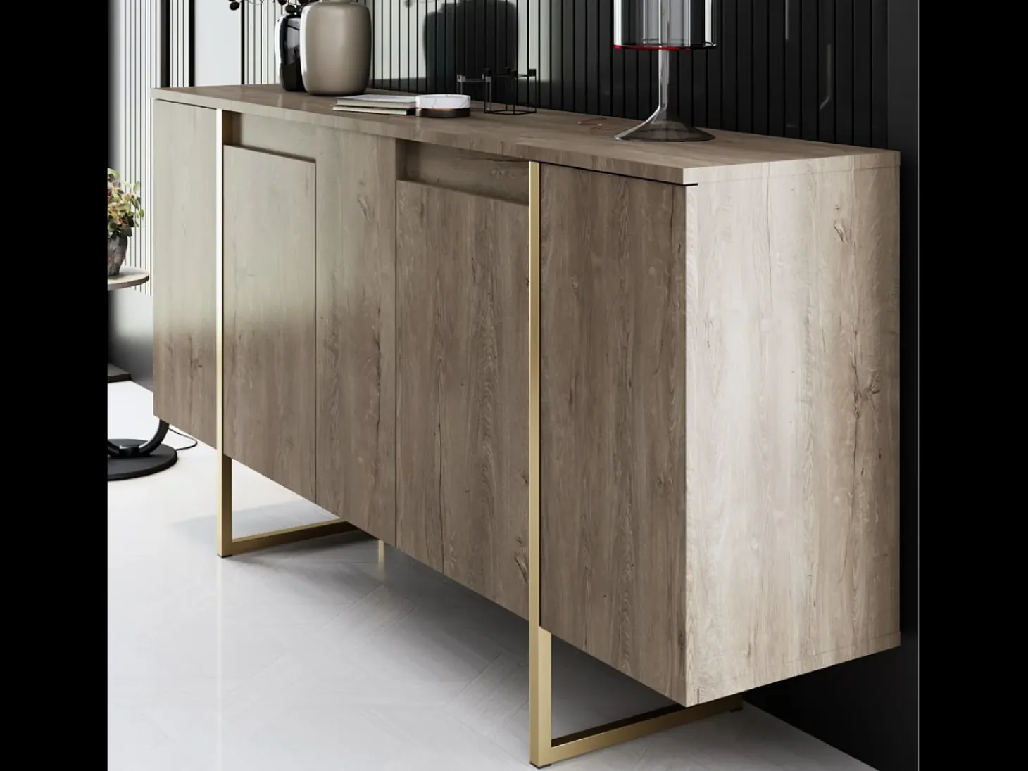 Aparador diseño madera y oro 160 cm - 4 puertas LUXOR