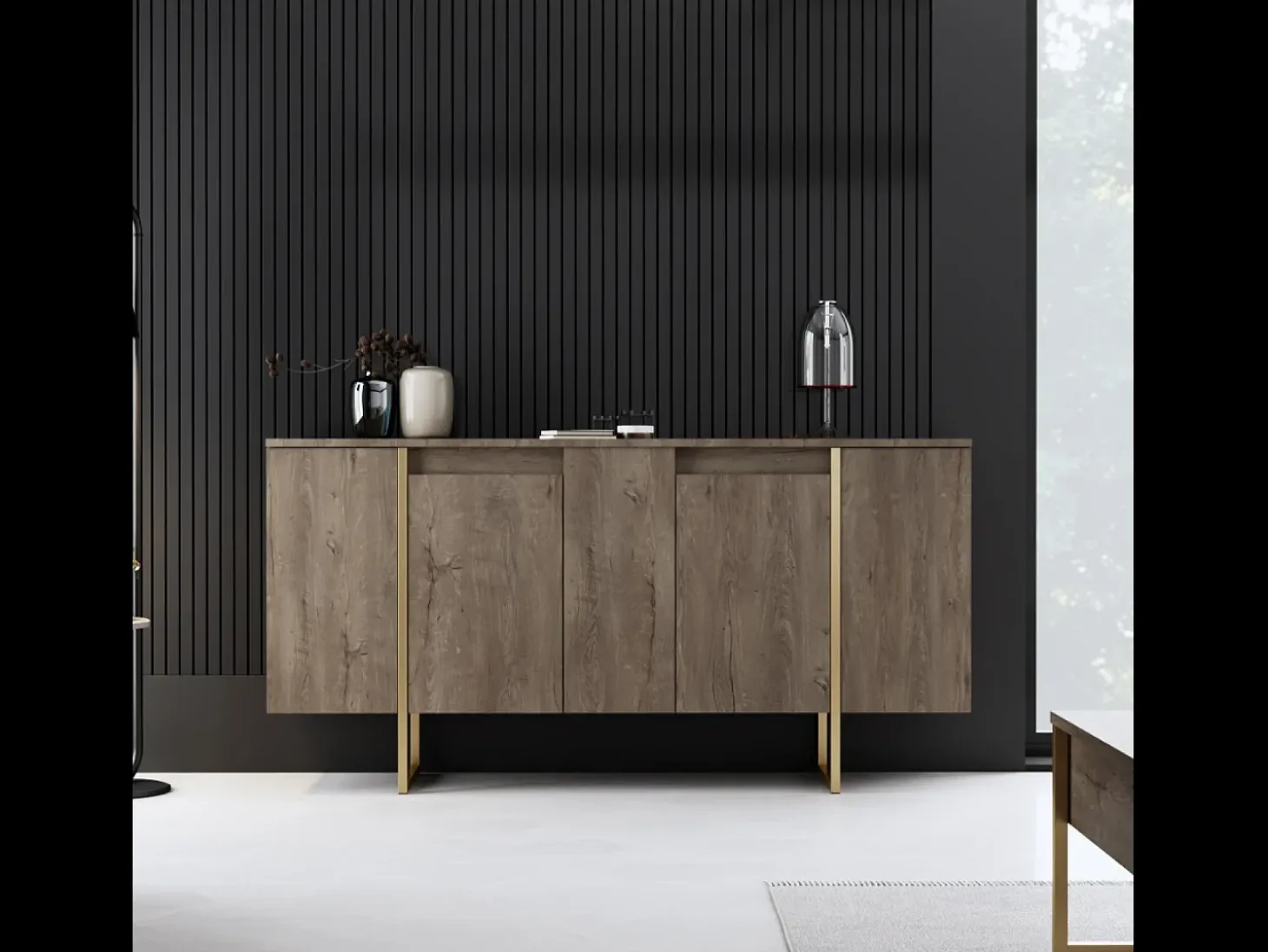 Aparador diseño madera y oro 160 cm - 4 puertas LUXOR