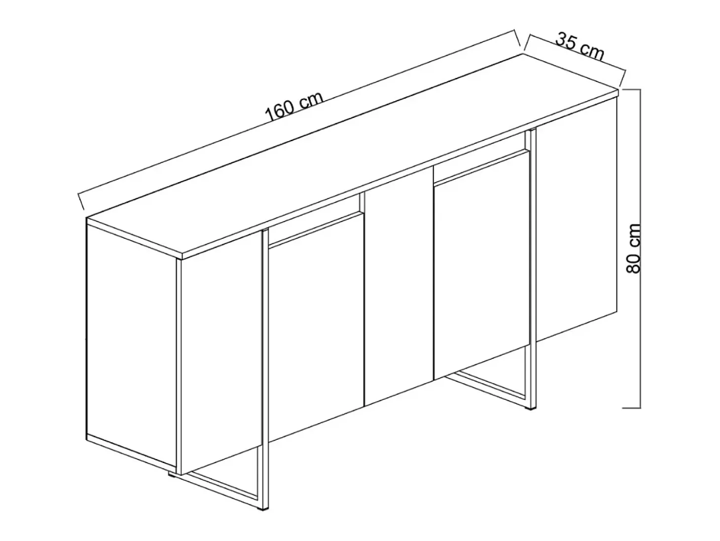 Aparador diseño madera y oro 160 cm - 4 puertas LUXOR