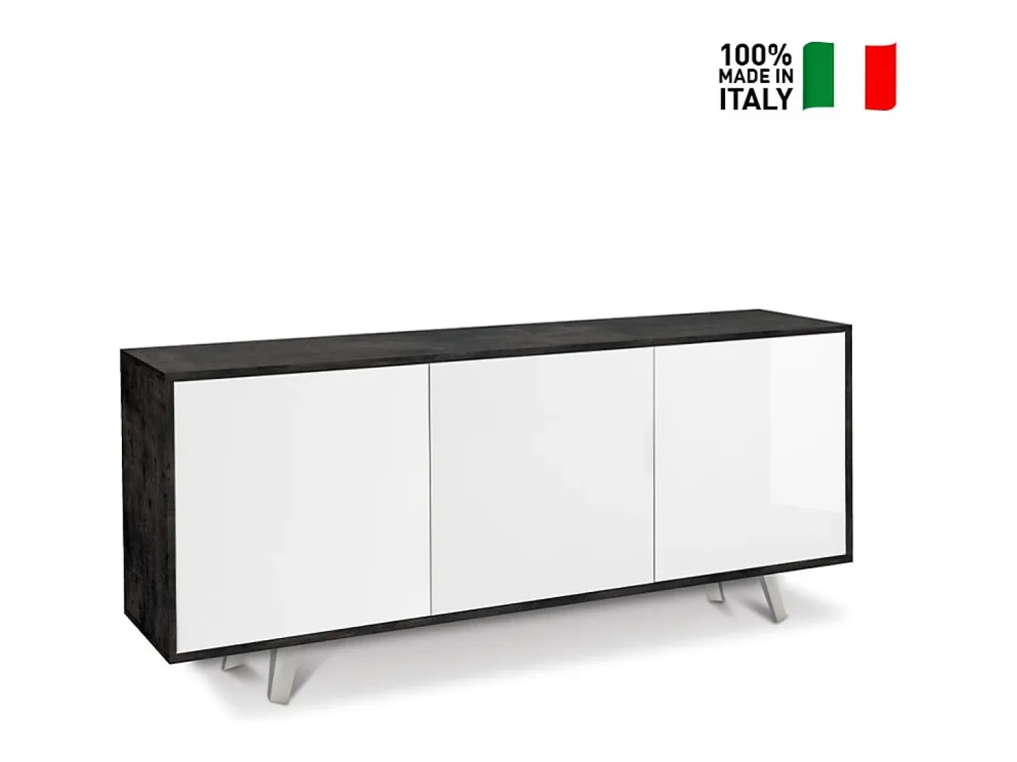 Aparador diseño moderno 3 puertas aparador salón cocina Perth - Negro - Blanco
