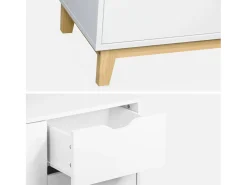 Aparador efecto madera con patas de madera 2 puertas, 120cm blanco
