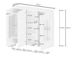 Aparador Egypt con 3 puertas e inserciones de cristal expositor blanco brillo 135x40x120 cm