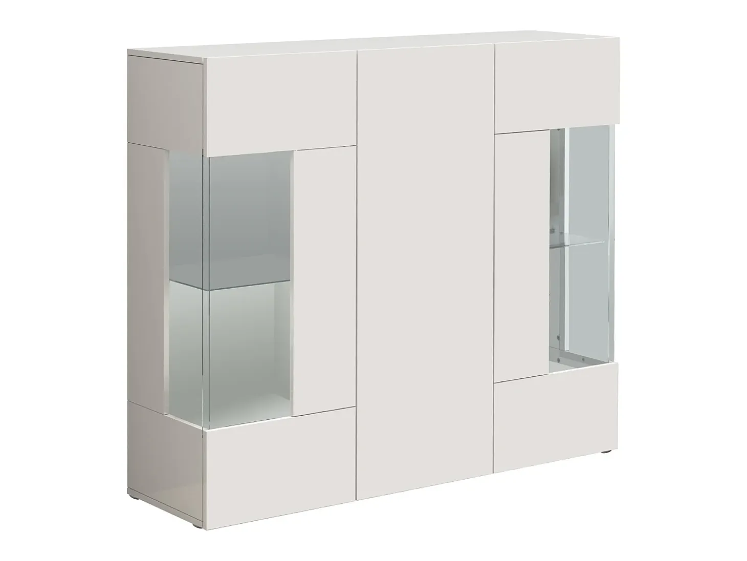 Aparador Egypt con 3 puertas e inserciones de cristal expositor blanco brillo 135x40x120 cm