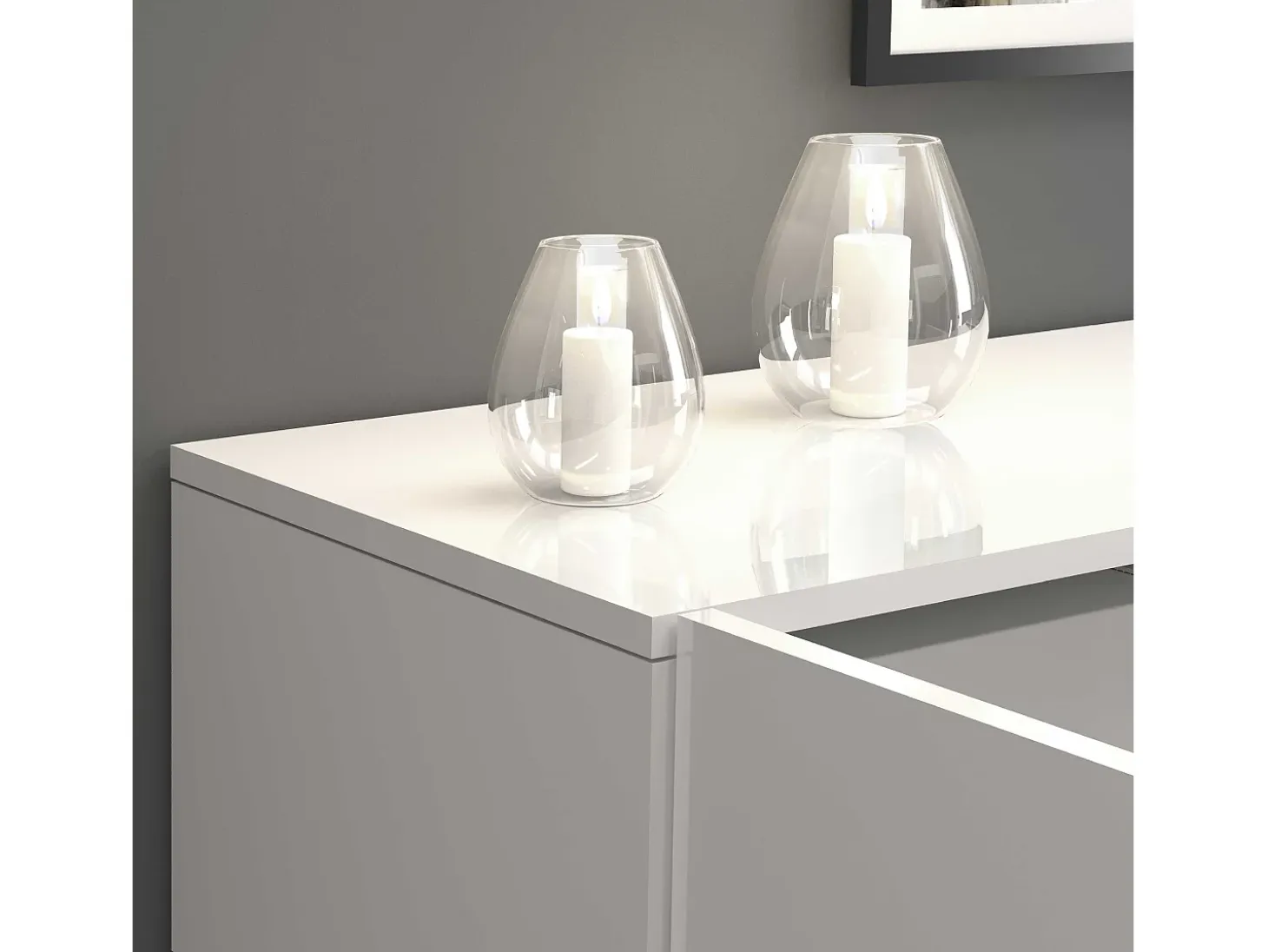Aparador Egypt con 3 puertas e inserciones de cristal expositor blanco brillo 135x40x120 cm