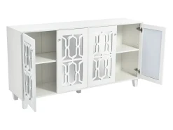 Aparador elegante con espejo blanco, aparador versátil – 4 puertas, estante ajustable