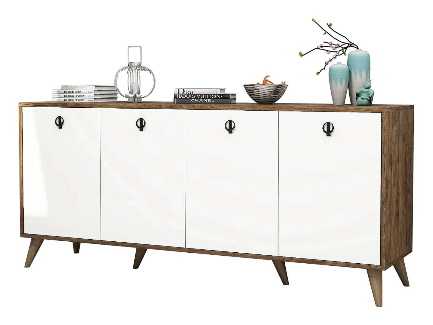 Aparador Elite 1612 blanco color nogal 180x45x80 cm