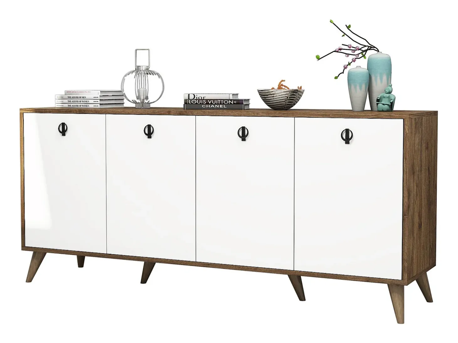 Aparador Elite 1612 blanco color nogal 180x45x80 cm