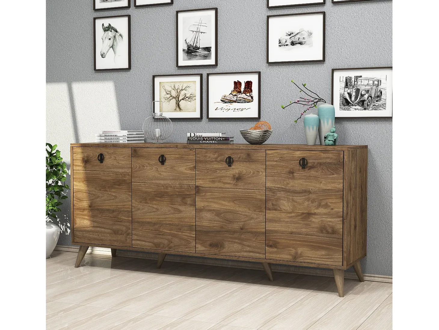 Aparador Elite 1610 color nogal 180x45x80 cm
