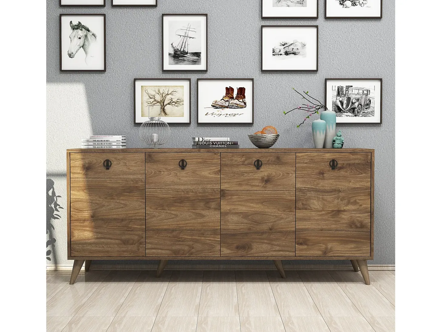 Aparador Elite 1610 color nogal 180x45x80 cm