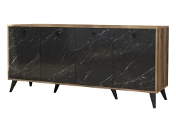 Aparador Elite 1618 mármol negro color nogal 180x45x80 cm