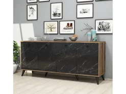 Aparador Elite 1618 mármol negro color nogal 180x45x80 cm