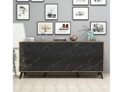 Aparador Elite 1618 mármol negro color nogal 180x45x80 cm