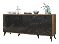 Aparador Elite 1618 mármol negro color nogal 180x45x80 cm