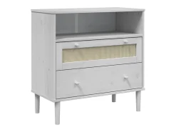 Aparador en aspecto ratán blanco 80x40x80 cm madera maciza de pino