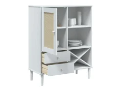 Aparador en imitación ratán blanco 90x40x112cm madera maciza de pino