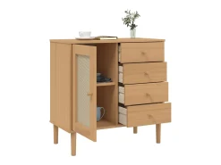 Aparador en imitación ratán marrón 80x40x80 cm madera maciza de pino