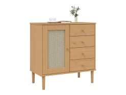 Aparador en imitación ratán marrón 80x40x80 cm madera maciza de pino