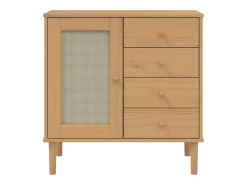 Aparador en imitación ratán marrón 80x40x80 cm madera maciza de pino