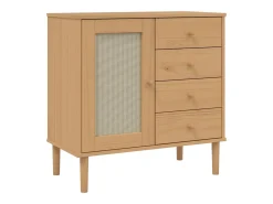 Aparador en imitación ratán marrón 80x40x80 cm madera maciza de pino