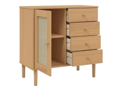 Aparador en imitación ratán marrón 80x40x80 cm madera maciza de pino
