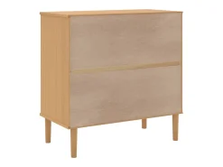 Aparador en imitación ratán marrón 80x40x80 cm madera maciza de pino