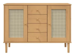Aparador en imitación ratán marrón 112x40x80cm madera maciza de pino