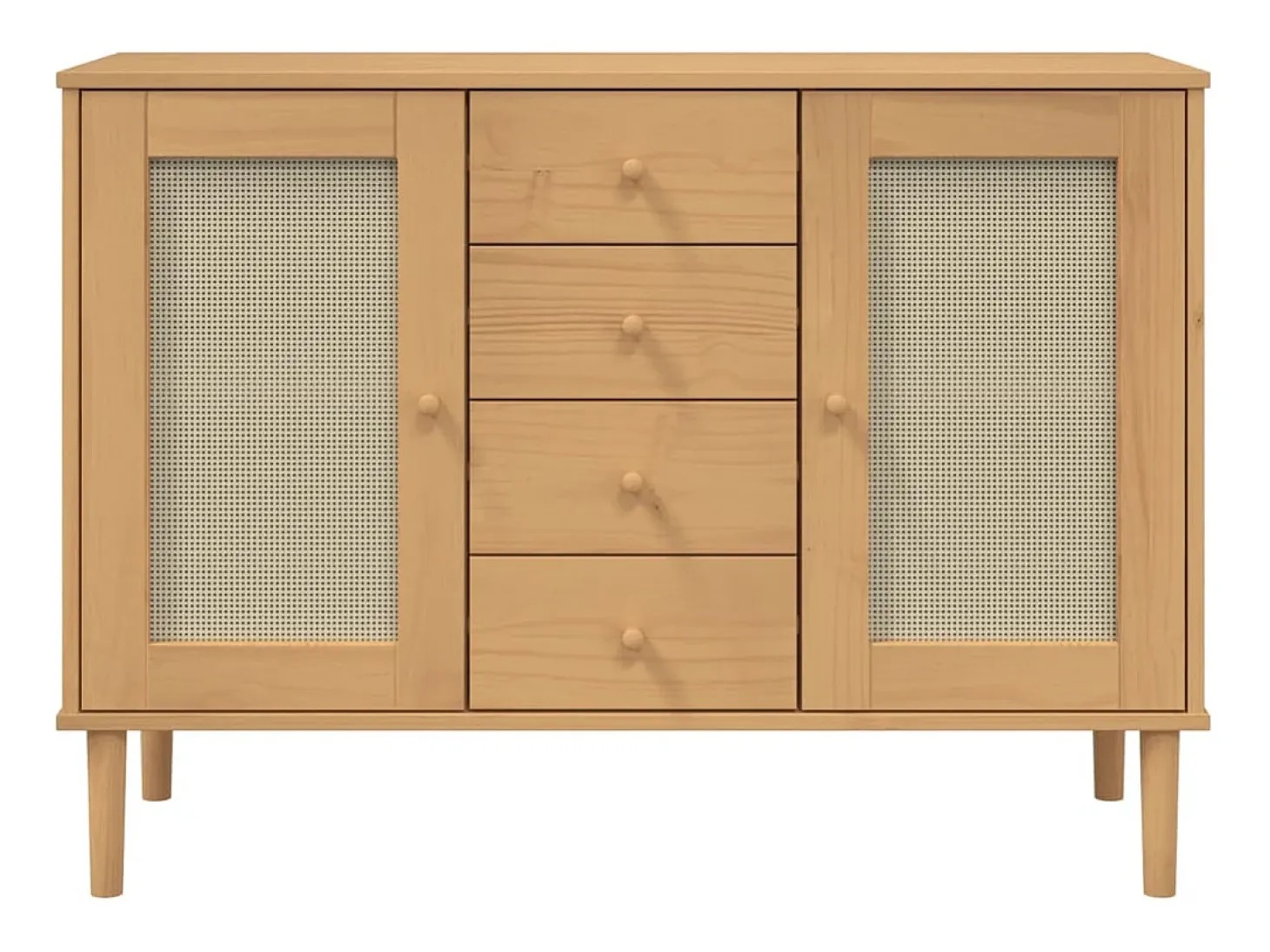 Aparador en imitación ratán marrón 112x40x80cm madera maciza de pino