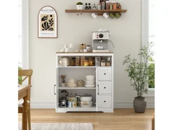 Aparador escandinavo con 3 cajones y 2 puertas, 100 cm – Blanco y madera