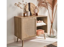 Aparador estilo escandinavo con madera redondeada, 80cm natural