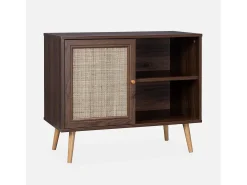 Aparador estilo escandinavo con 1 puerta de caña, 80cm madera oscura
