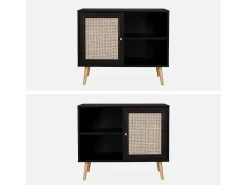 Aparador estilo escandinavo con 1 puerta de caña, 80cm negro