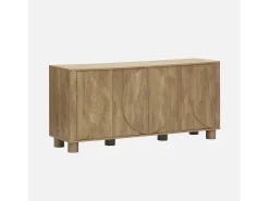 Aparador exótico efecto madera con 4 puertas, 155cm efecto madera miel