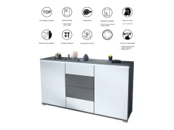 Aparador Faro V1 – Mueble con 2 Puertas y 4 Cajones, Armario con Tira de Luz LED, antracita mate / Roble Evoke (138,5 x 75,5 x 35)
