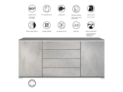 Aparador Faro V2 – Mueble con 2 Puertas y 4 Cajones, Armario con Tira de Luz LED, antracita mate / burdeos de alto brillo (166,5 x 75,5 x 35)