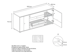 Aparador Faro V2 – Mueble con 2 Puertas y 4 Cajones, Armario con Tira de Luz LED, antracita mate / burdeos de alto brillo (166,5 x 75,5 x 35)