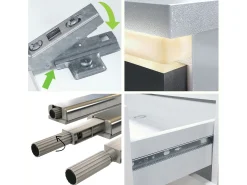 Aparador Faro V2 – Mueble con 2 Puertas y 4 Cajones, Armario con Tira de Luz LED, blanco mate / gris arena de alto brillo (166,5 x 75,5 x 35)