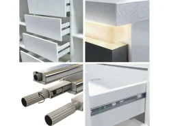 Aparador Faro V1 – Mueble con 2 Puertas y 4 Cajones, Armario con Tira de Luz LED, blanco mate / burdeos de alto brillo (138,5 x 75,5 x 35)