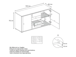 Aparador Faro V1 – Mueble con 2 Puertas y 4 Cajones, Armario con Tira de Luz LED, blanco mate / burdeos de alto brillo (138,5 x 75,5 x 35)