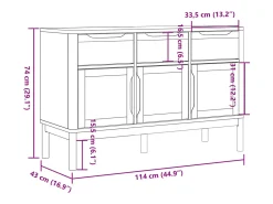 Aparador FLORO madera maciza de pino marrón cera 114x43x74 cm