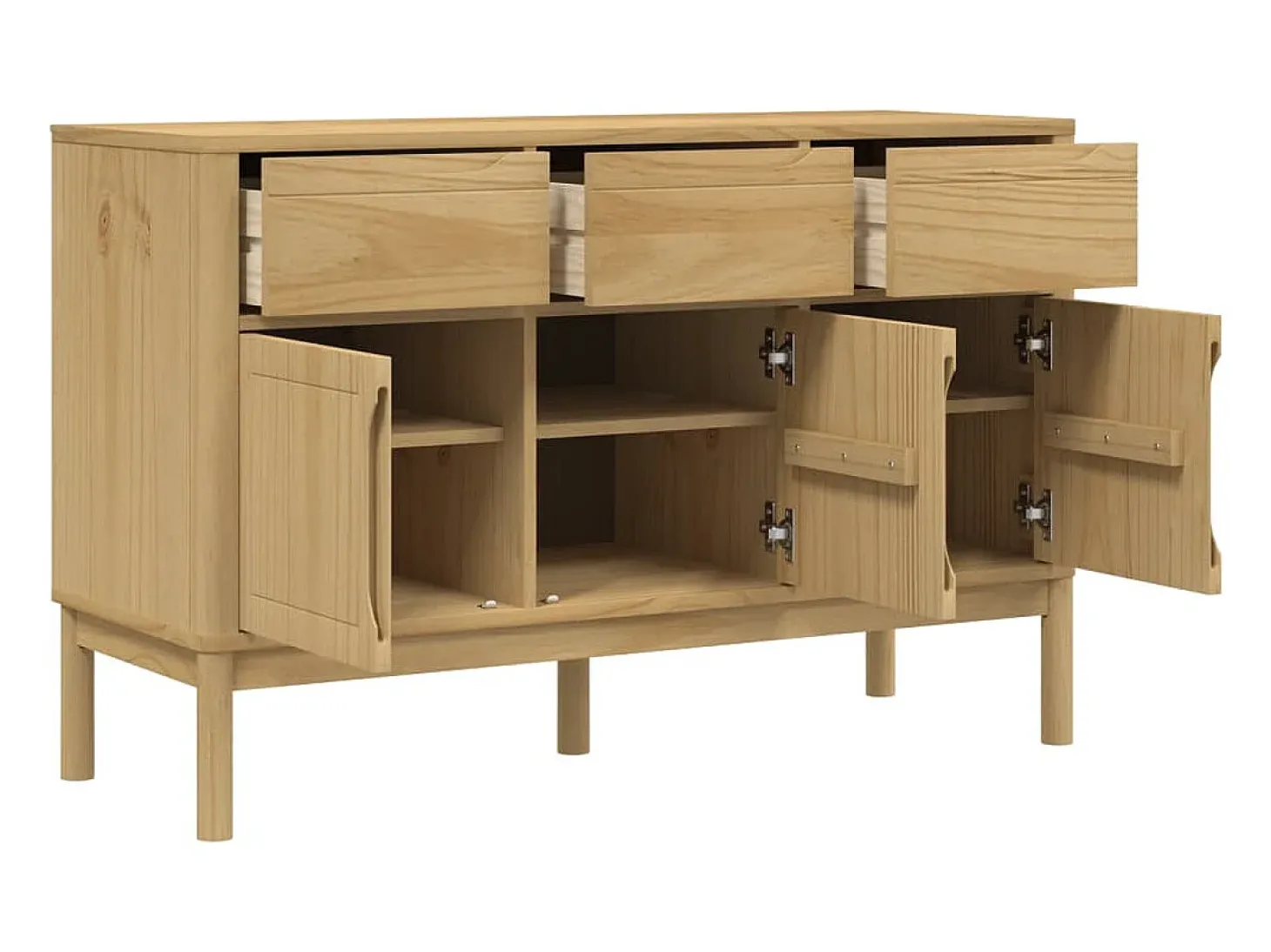 Aparador FLORO madera maciza de pino marrón cera 114x43x74 cm