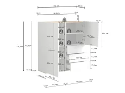 Aparador Garda con 3 puertas y 3 cajones blanco brillo y roble 102x35x110 cm