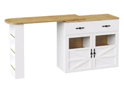 Aparador giratorio con 1 cajón, 2 puertas y estantes, blanco - para comedor y salón