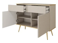 Aparador glamuroso beige con patas doradas, 107 x 85 x 39