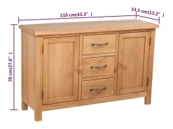 Aparador grande 3 cajones madera maciza roble 110x33,5x70 cm